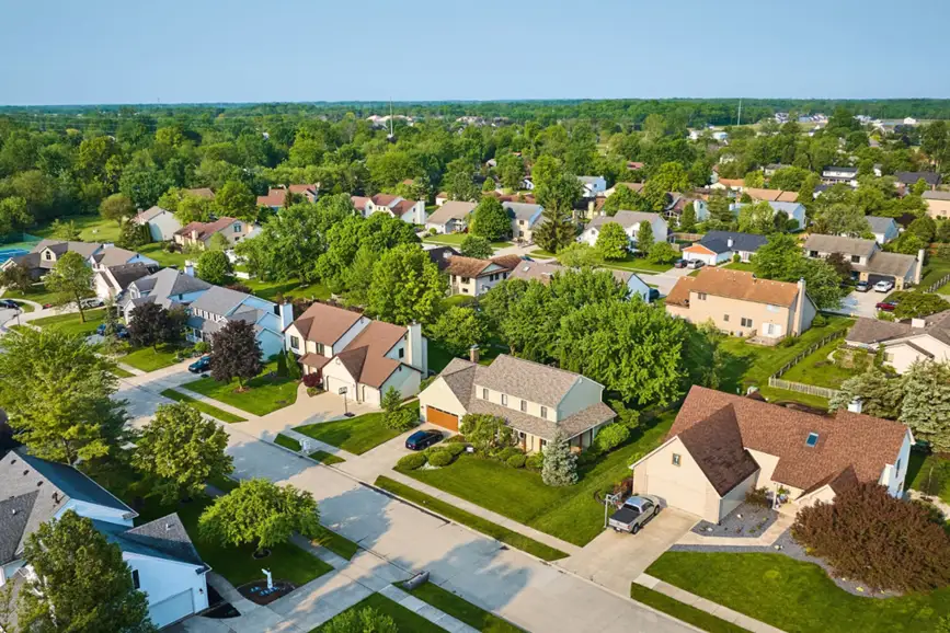 A neighborhood viewed from above